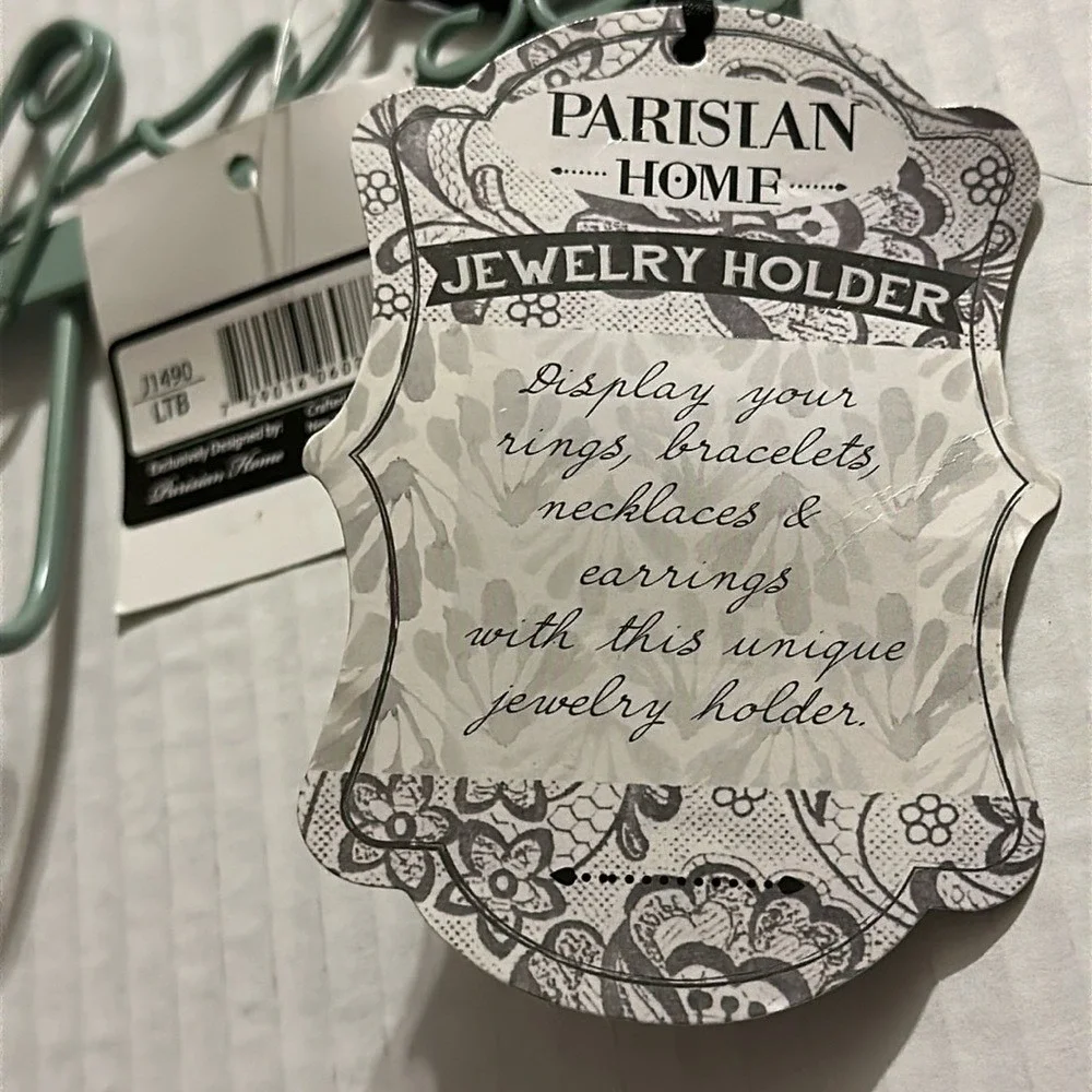 Parisian Home Pretty Things Metal Jewelry Holder Sage Green Wall Mount New